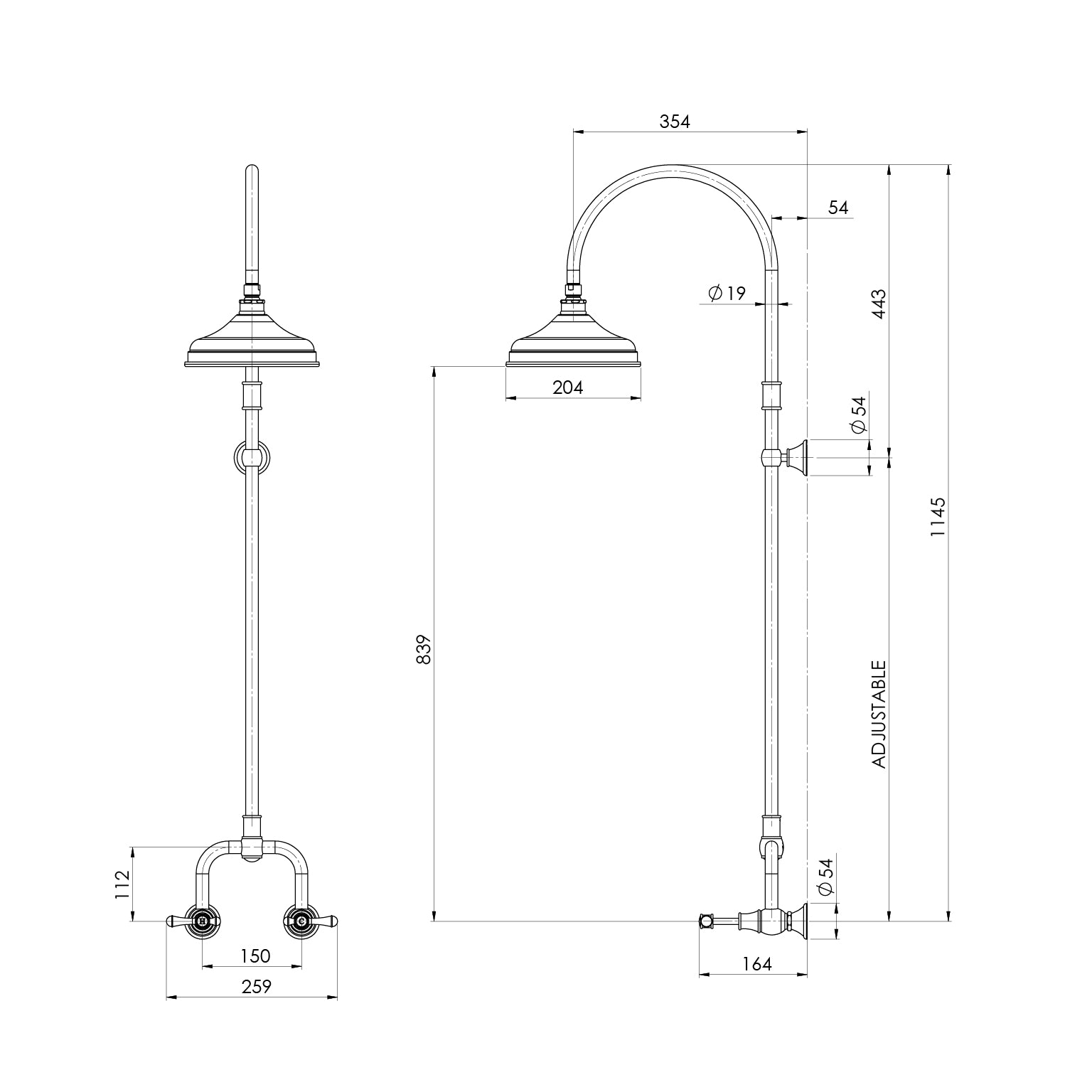 Phoenix Nostalgia Lever Exposed Shower Set Chrome