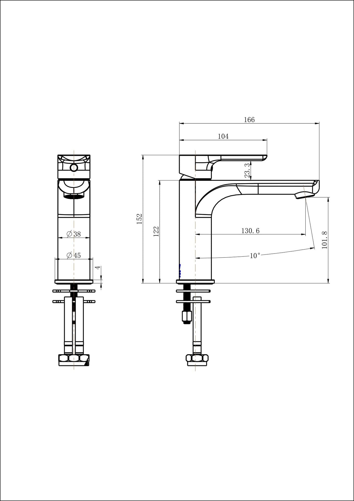 Nova Basin Mixer - Line Drawing