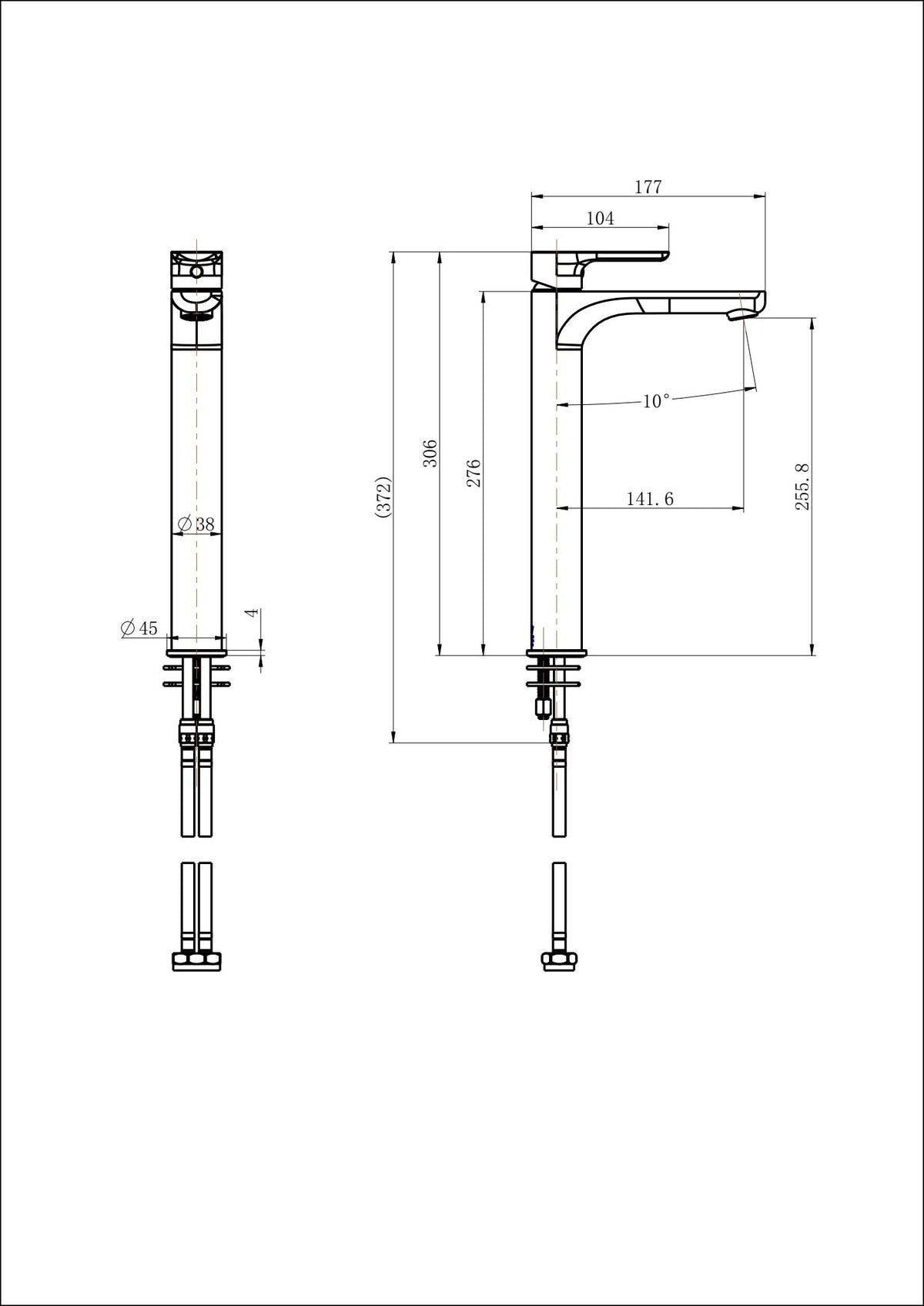 Nova High Rise Basin Mixer - Line Drawing