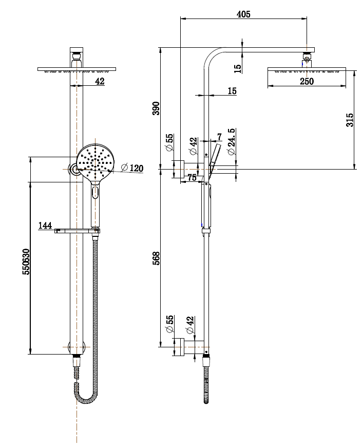 Nova Shower Column Set - Line Drawing