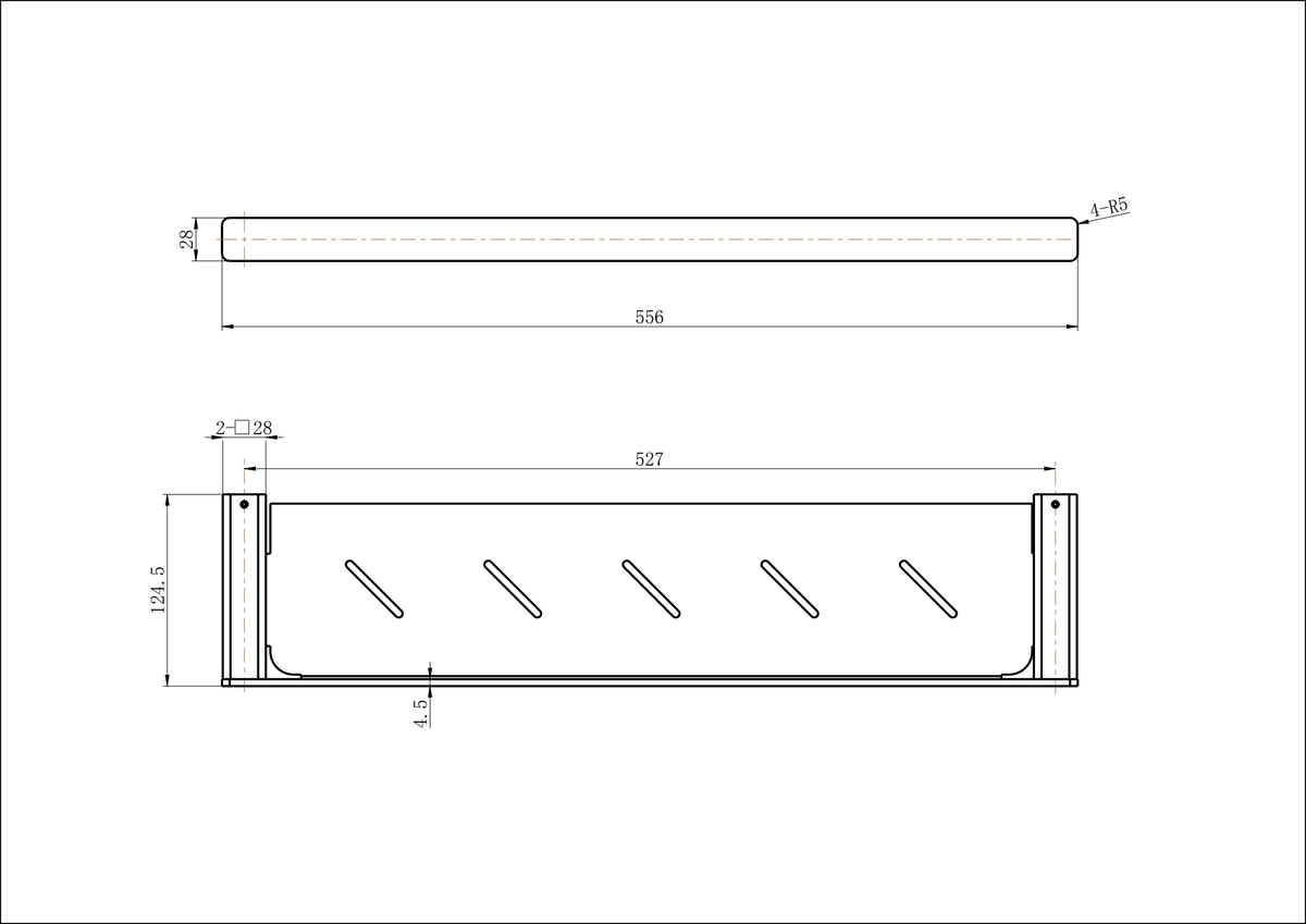 Nova Metal Shelf - Line Drawing