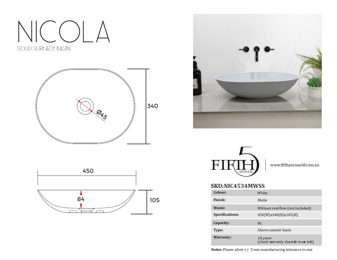 Fifth Avenue Nicola Solid Surface Basin