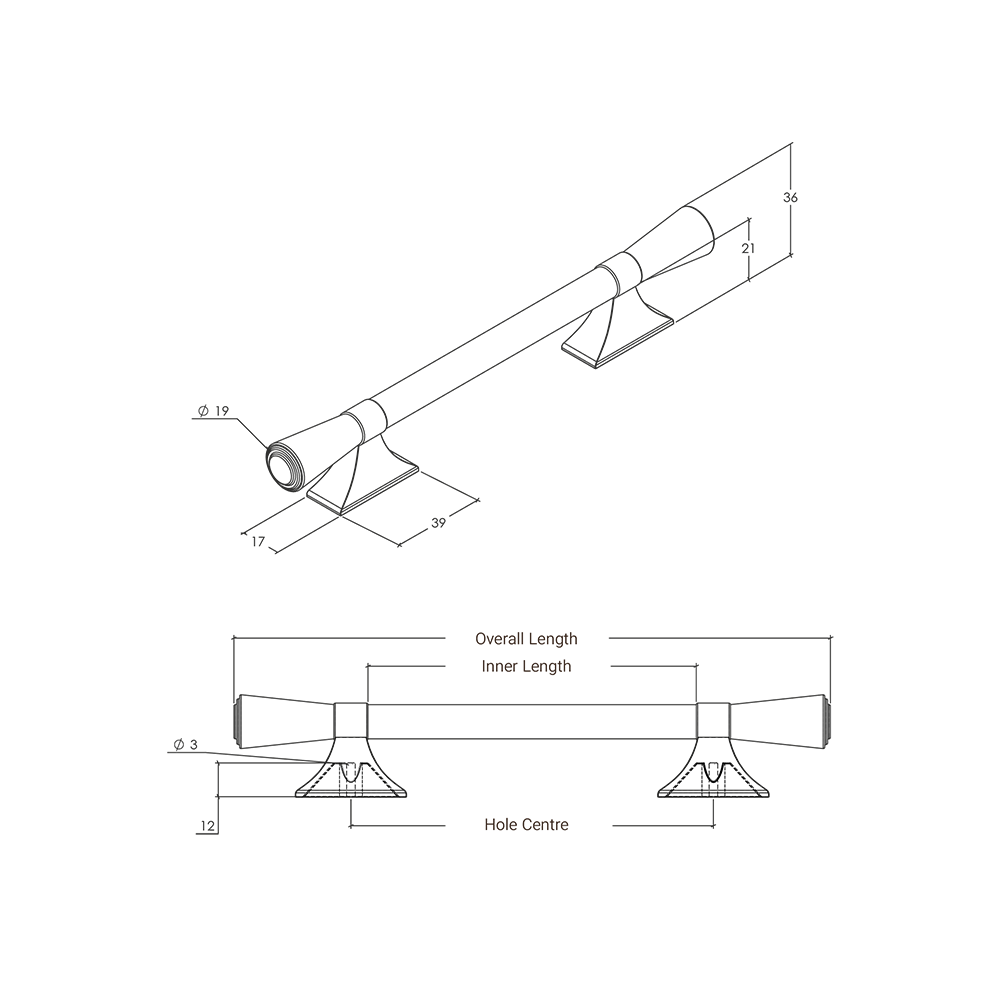 Momo Pembrey Bar Handle - Line Drawing