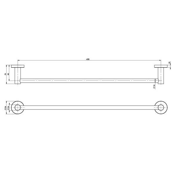 Phoenix Radii Single Towel Rail 600mm Round Plate Chrome