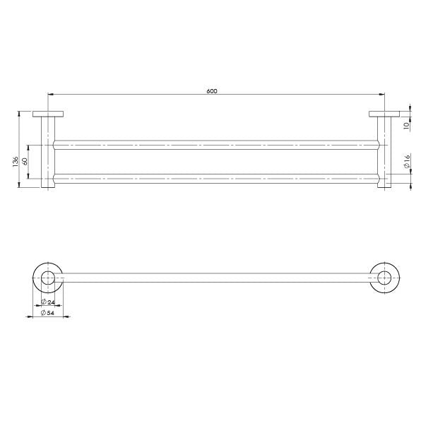 Phoenix Radii Double Towel Rail 600mm Round Plate Chrome
