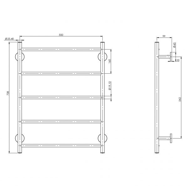 Phoenix Radii Towel Ladder 550 x 740mm Round Plate Chrome
