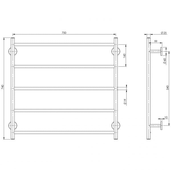 Phoenix Radii Towel Ladder 750mm x 740mm Chrome