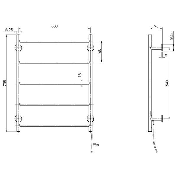 Phoenix Radii Heated Towel Ladder 550 x 740mm Round Plate Chrome