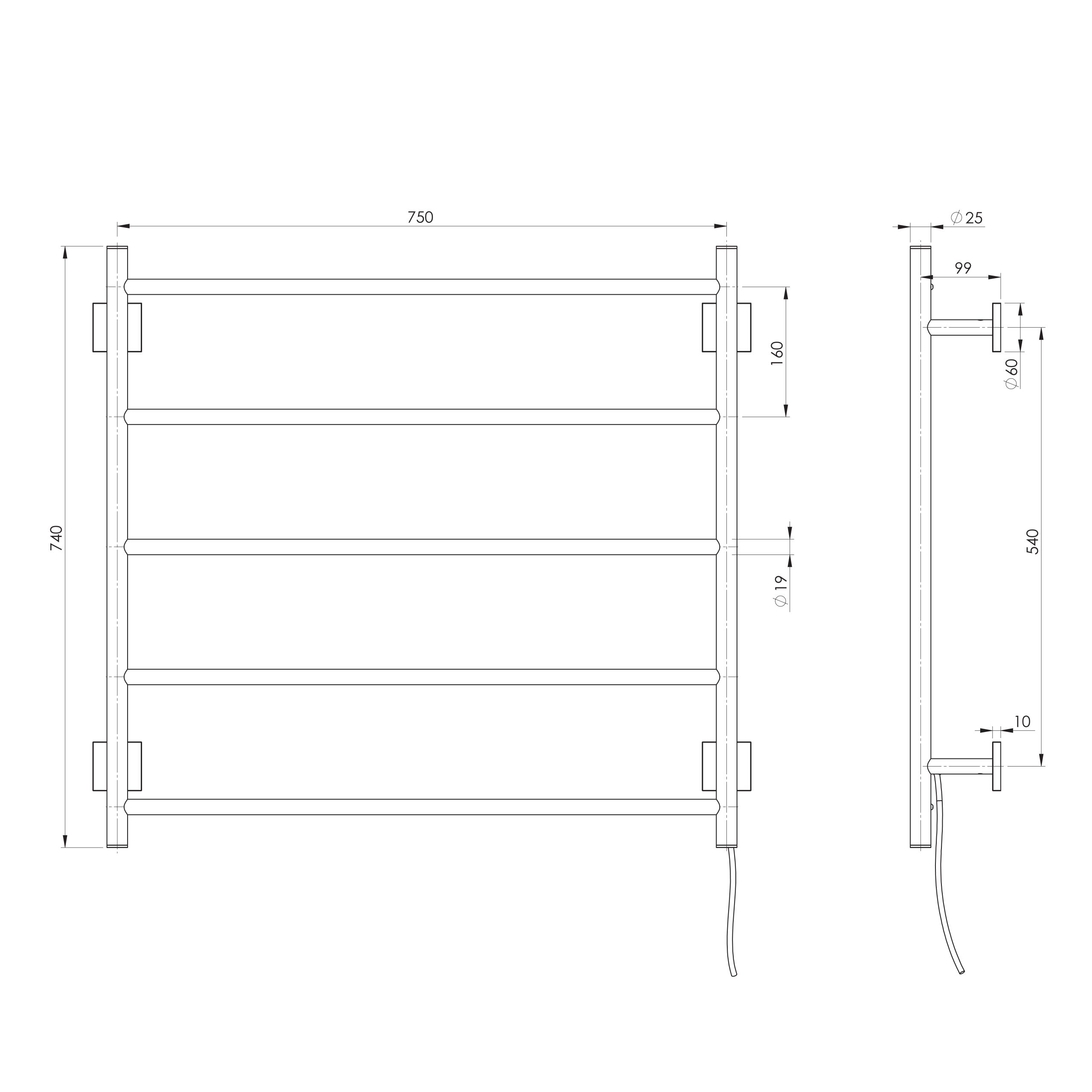 Phoenix Radii Heated Towel Ladder 750mm x 740mm Chrome