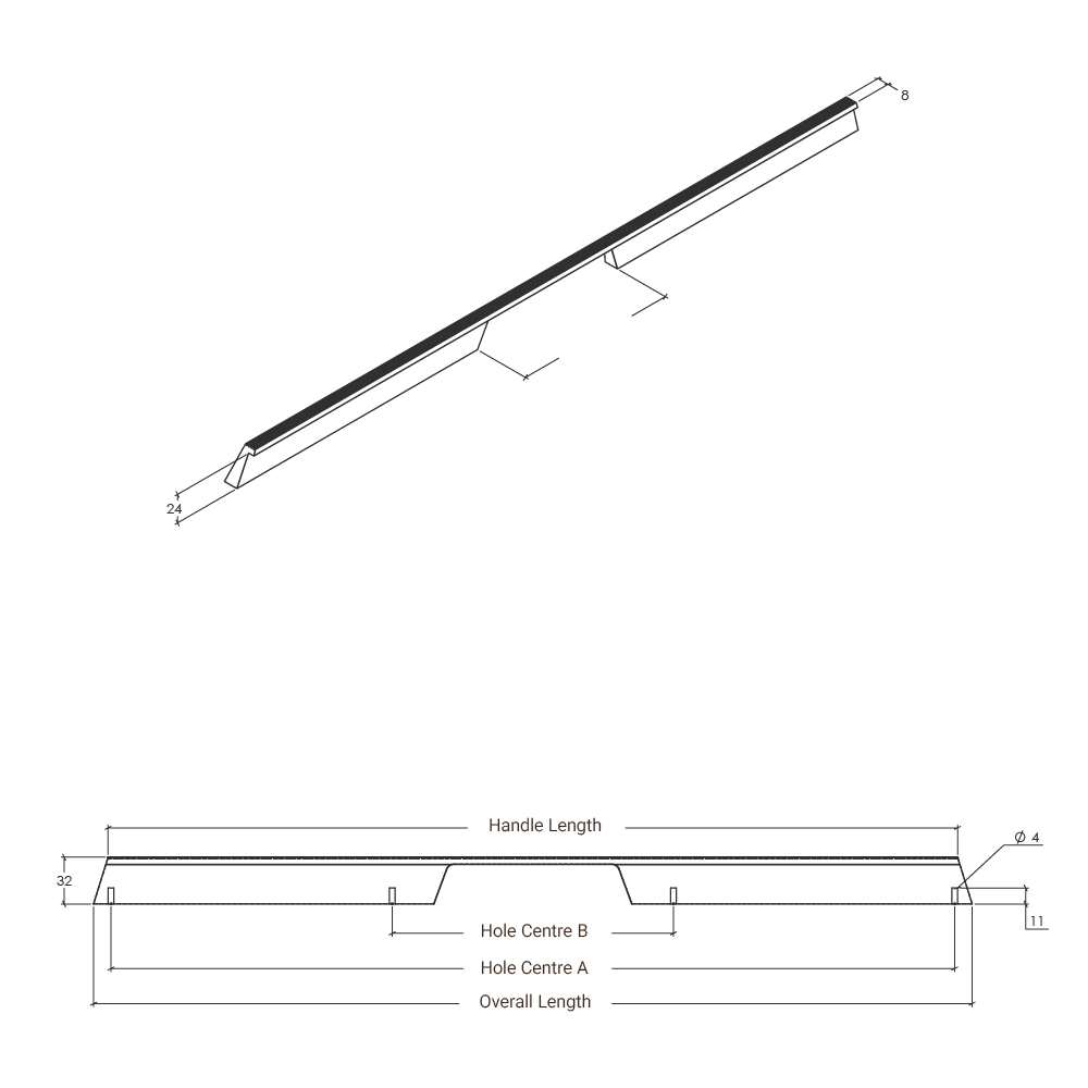 Momo Rail D Handle - Line Drawing
