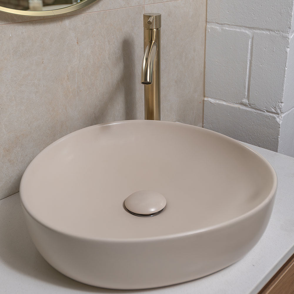 Fienza Pebble Small Above Counter Basin Matte Khaki