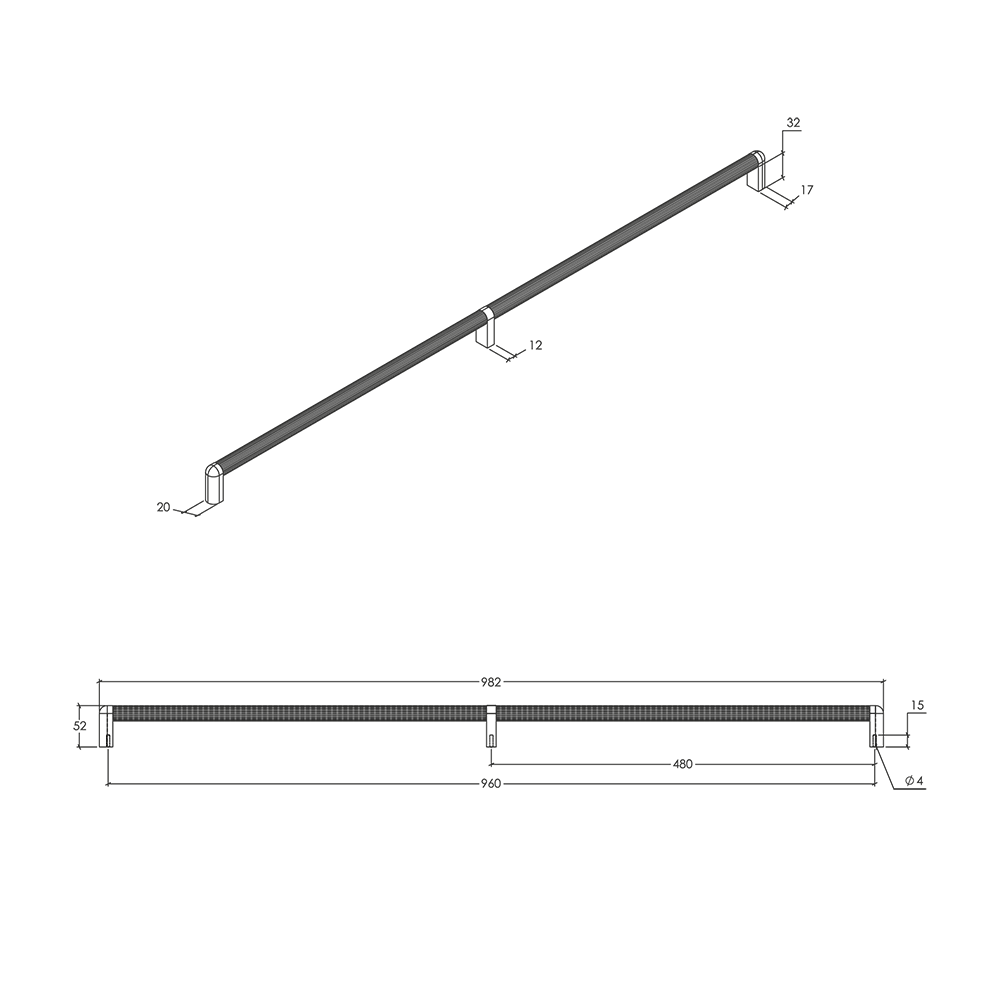 Momo Riss Big 960mm D Handle - Line Drawing