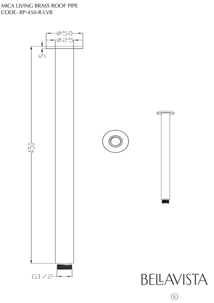 Bella Vista Mica Ceiling Arm 450mm Living Brass
