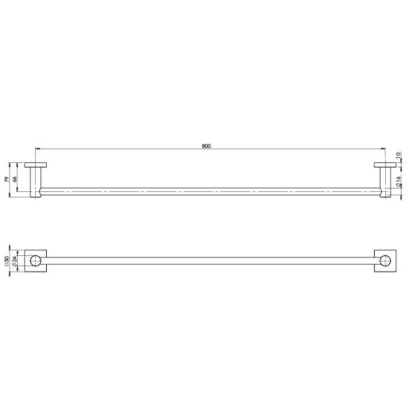 Phoenix Radii Single Towel Rail 800mm Square Plate Brushed Nickel