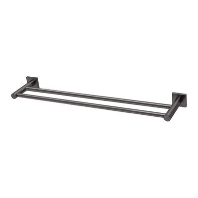 Phoenix Radii Double Towel Rail 600mm Square Plate Brushed Carbon