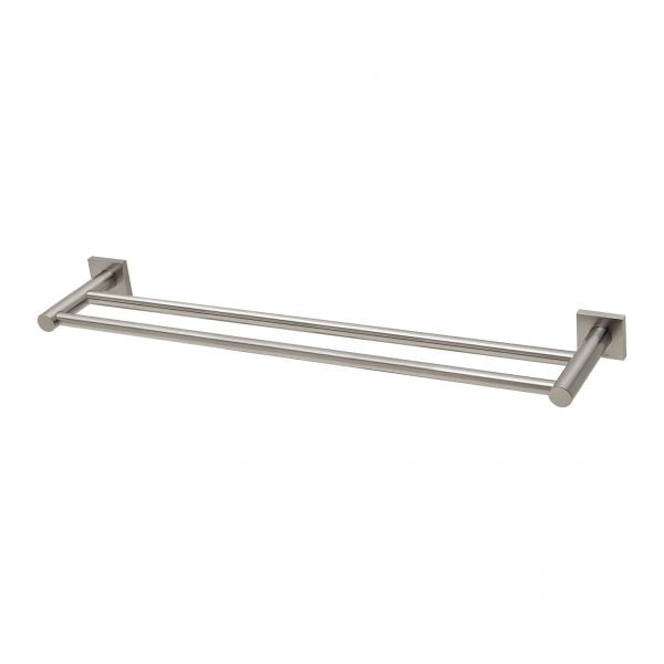 Phoenix Radii Double Towel Rail 600mm Square Plate Brushed Nickel