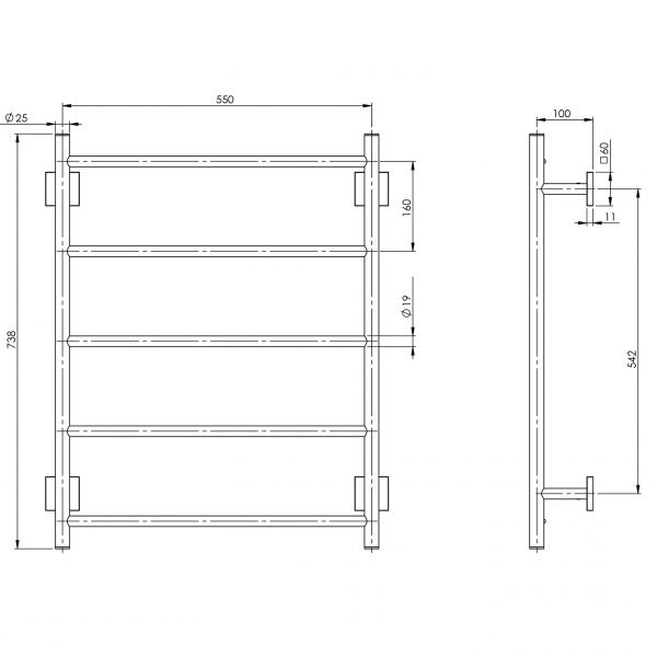 Phoenix Radii Towel Ladder 550 x 740mm Square Plate Brushed Nickel