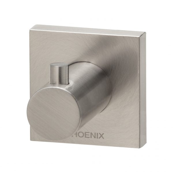 Phoenix Radii Robe Hook Square Plate Brushed Nickel