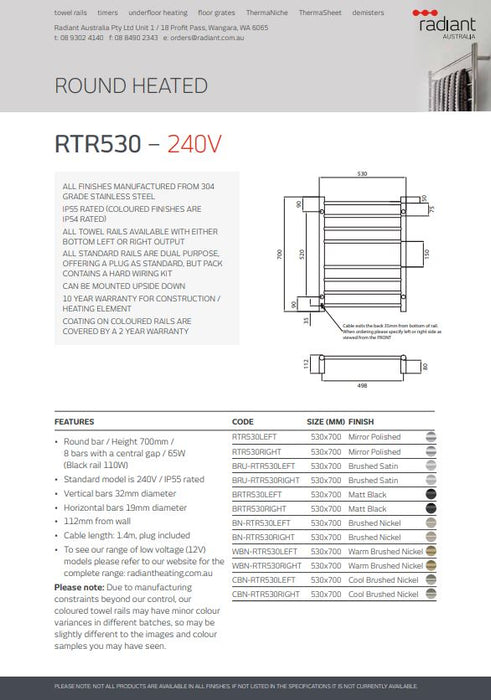 Radiant 240V Heated Round Ladder 430 x 700 Mirror Polished