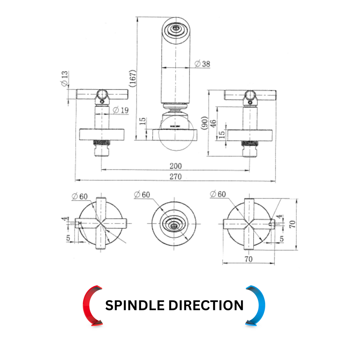 Ryker Shower Set 1/4 Turn - Line Drawing