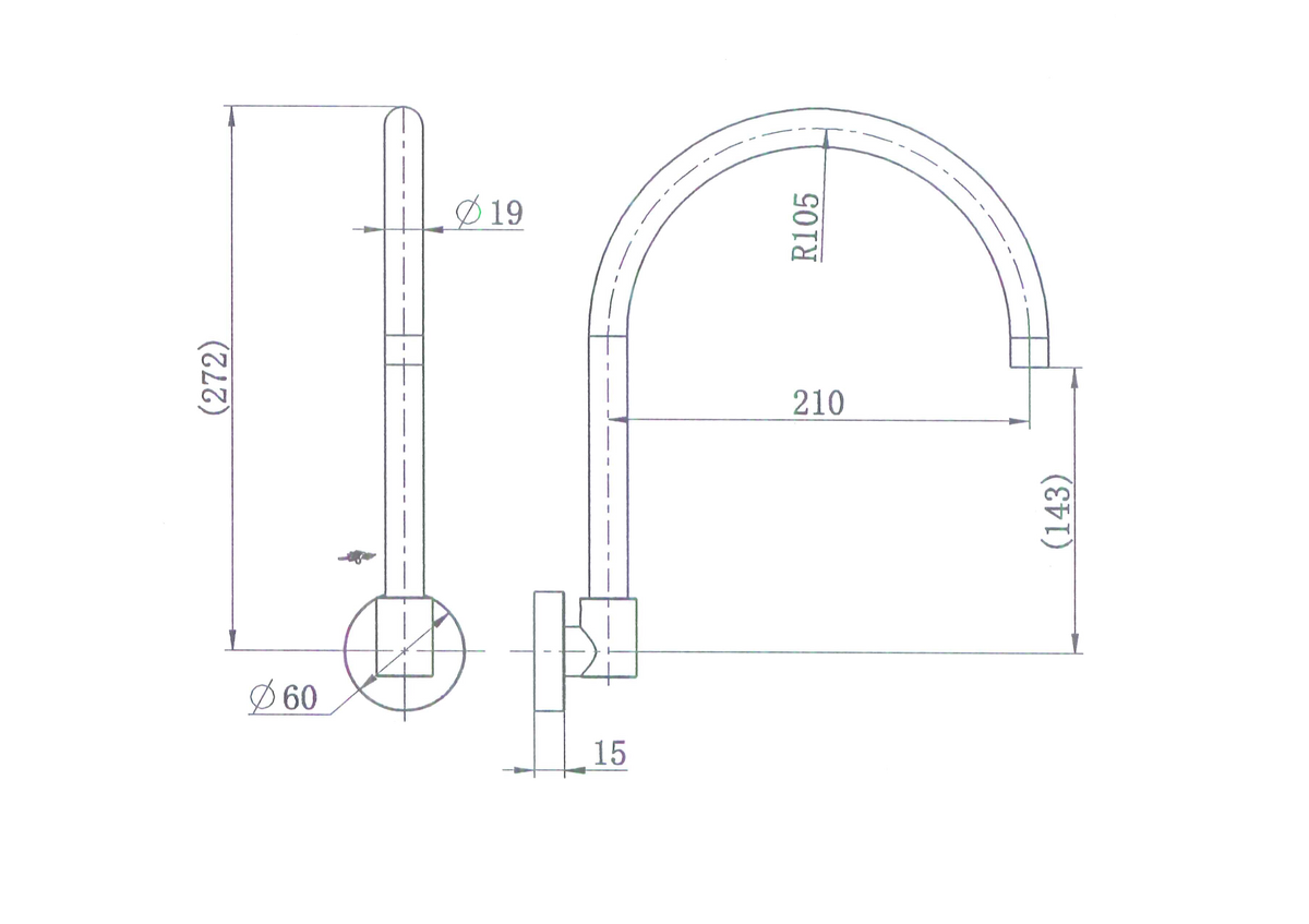 Ryker Bath Spout - Line Drawing