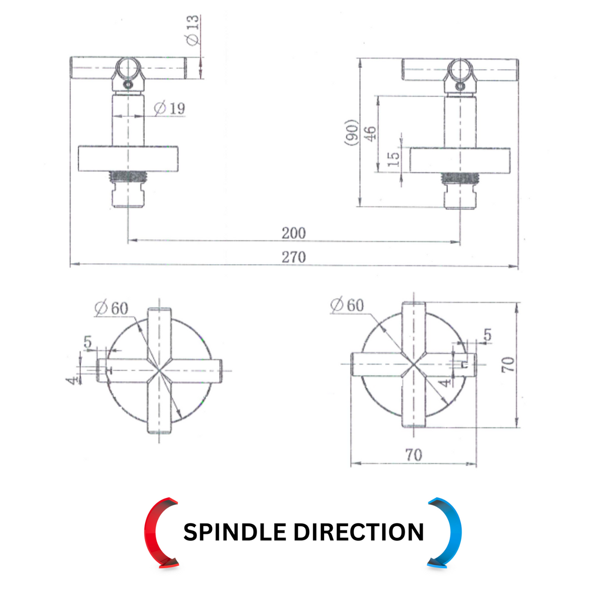 Ryker Wall Stop Assemblies 1/4 Turn - Line Drawing