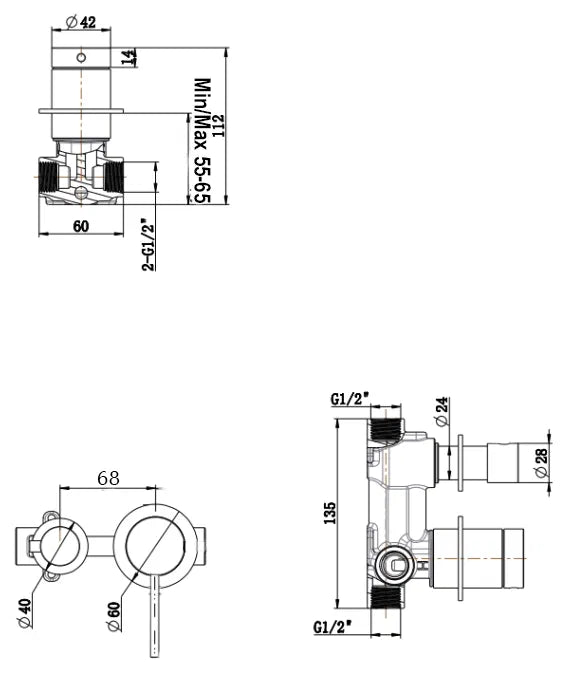 Bella Vista Mica Heritage Shower Mixer Diverter – Sideways – TRIM KIT ONLY