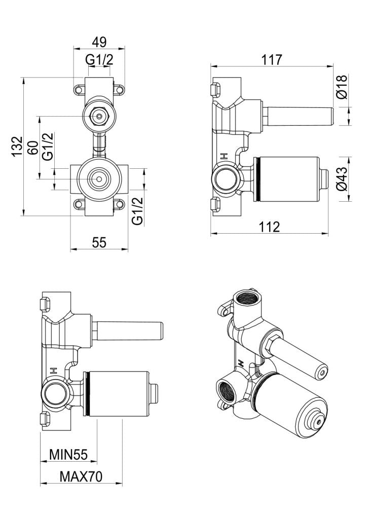 Bella Vista Shower Mixer Diverter Body Only - Specifications