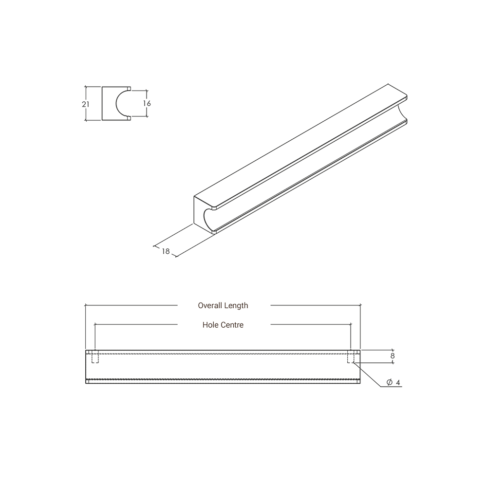 Momo Sirolo Pull Handle - Line Drawing