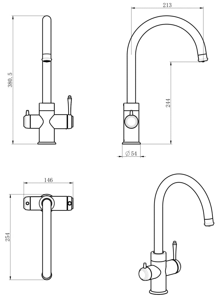 Bella Vista Mica Heritage 3-Way Filter Sink Mixer Matte Black