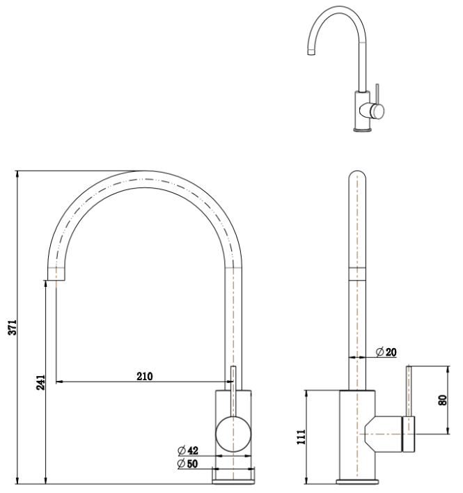Bella Vista Mica Fluted Gooseneck Sink Mixer - Brushed Nickel - Specifications