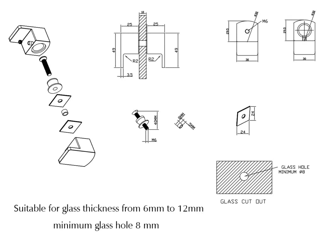 Bella Vista Shower Screen Handle Square Lever Living Brass