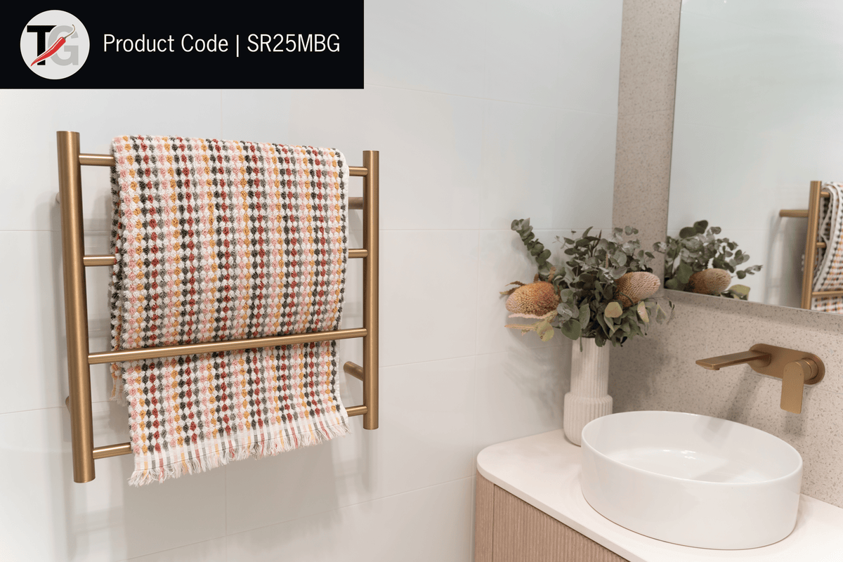 Thermogroup Thermorail 240V Round Ladder Heated Towel Rail Brushed Gold