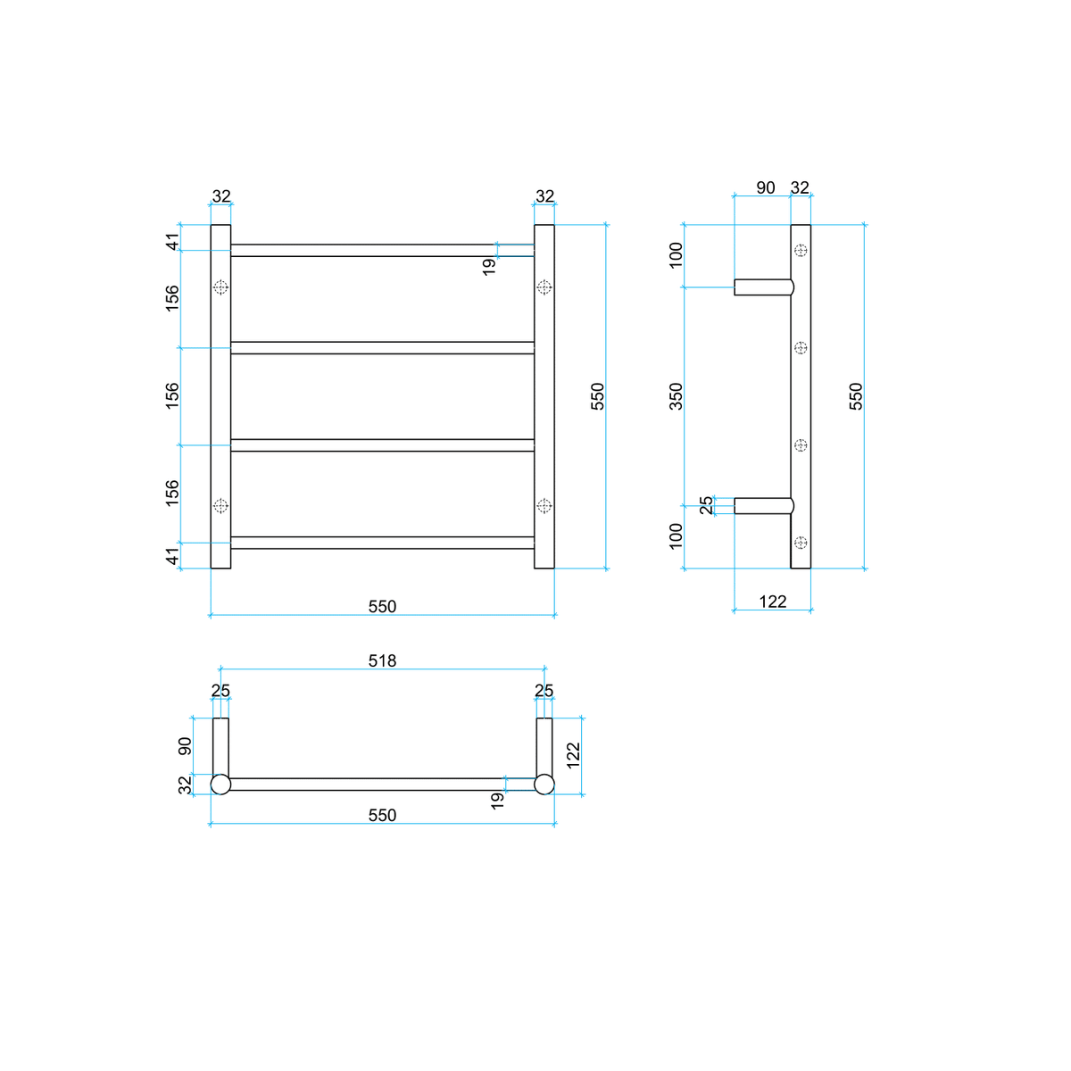 Thermogroup Thermorail 240V Straight Round Ladder Heated Towel Rail Brushed Stainless Steel