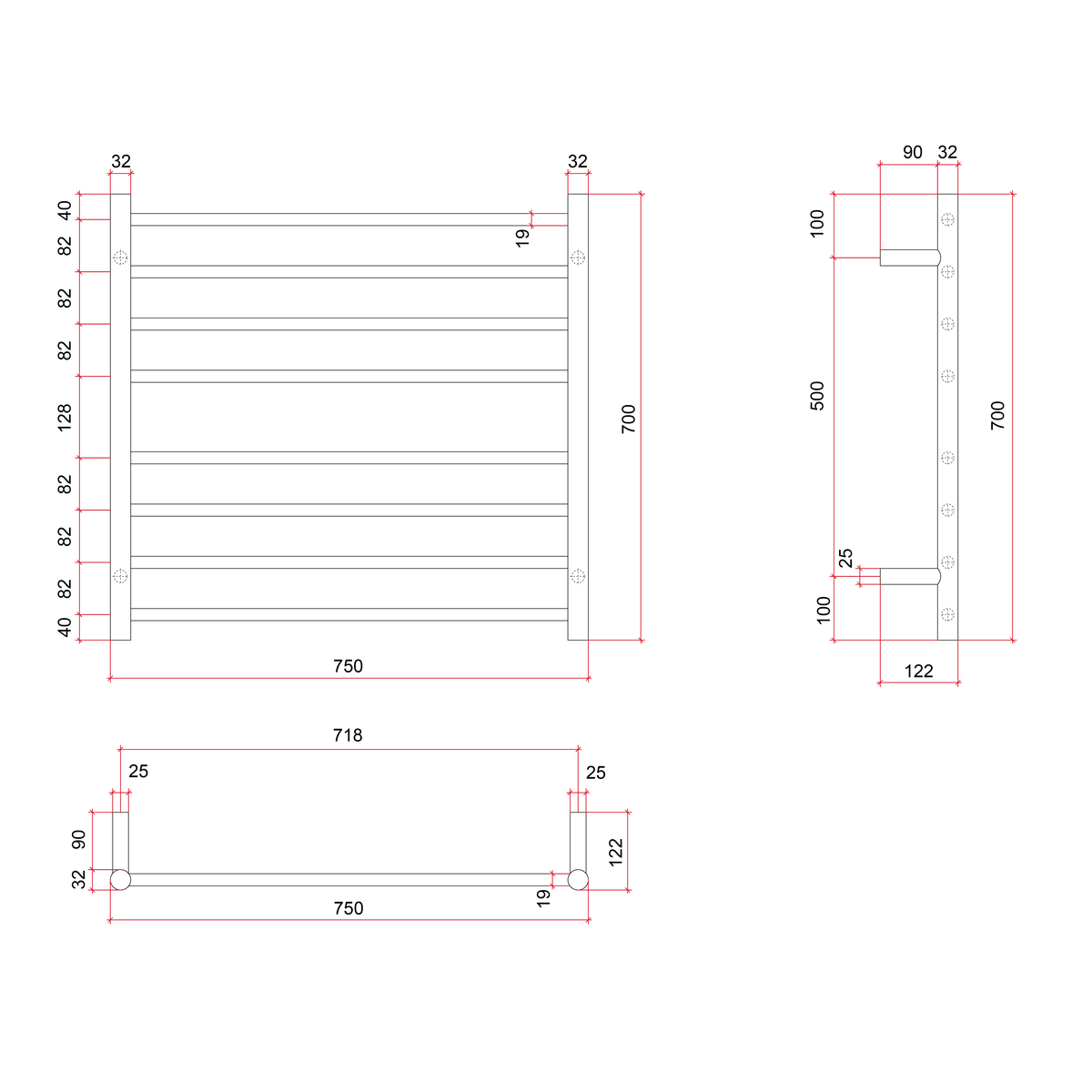Thermogroup Thermorail 240V Round Ladder Heated Towel Rail Matt Black