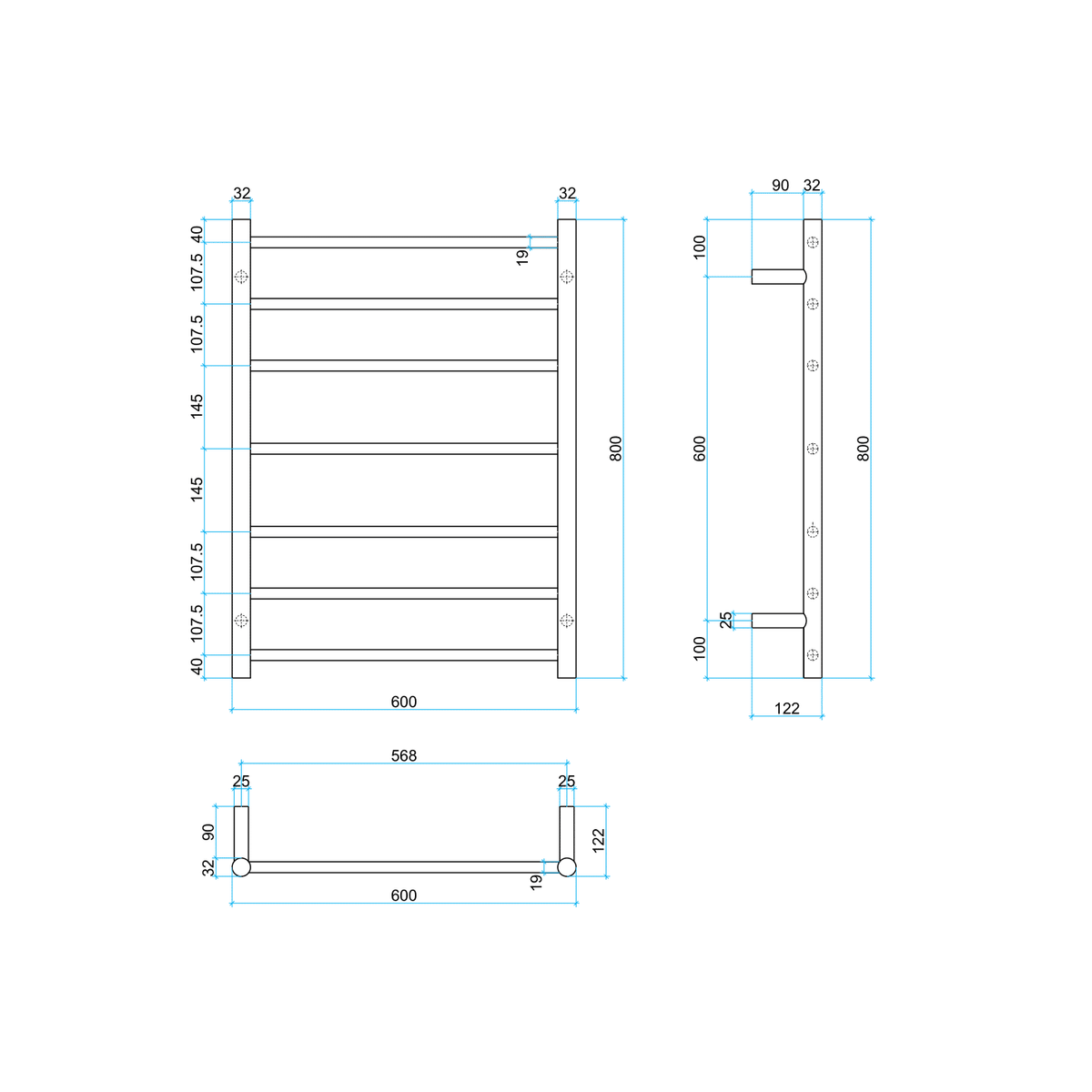 Thermogroup Thermorail 240V Straight Round Ladder Heated Towel Rail Brushed Stainless Steel