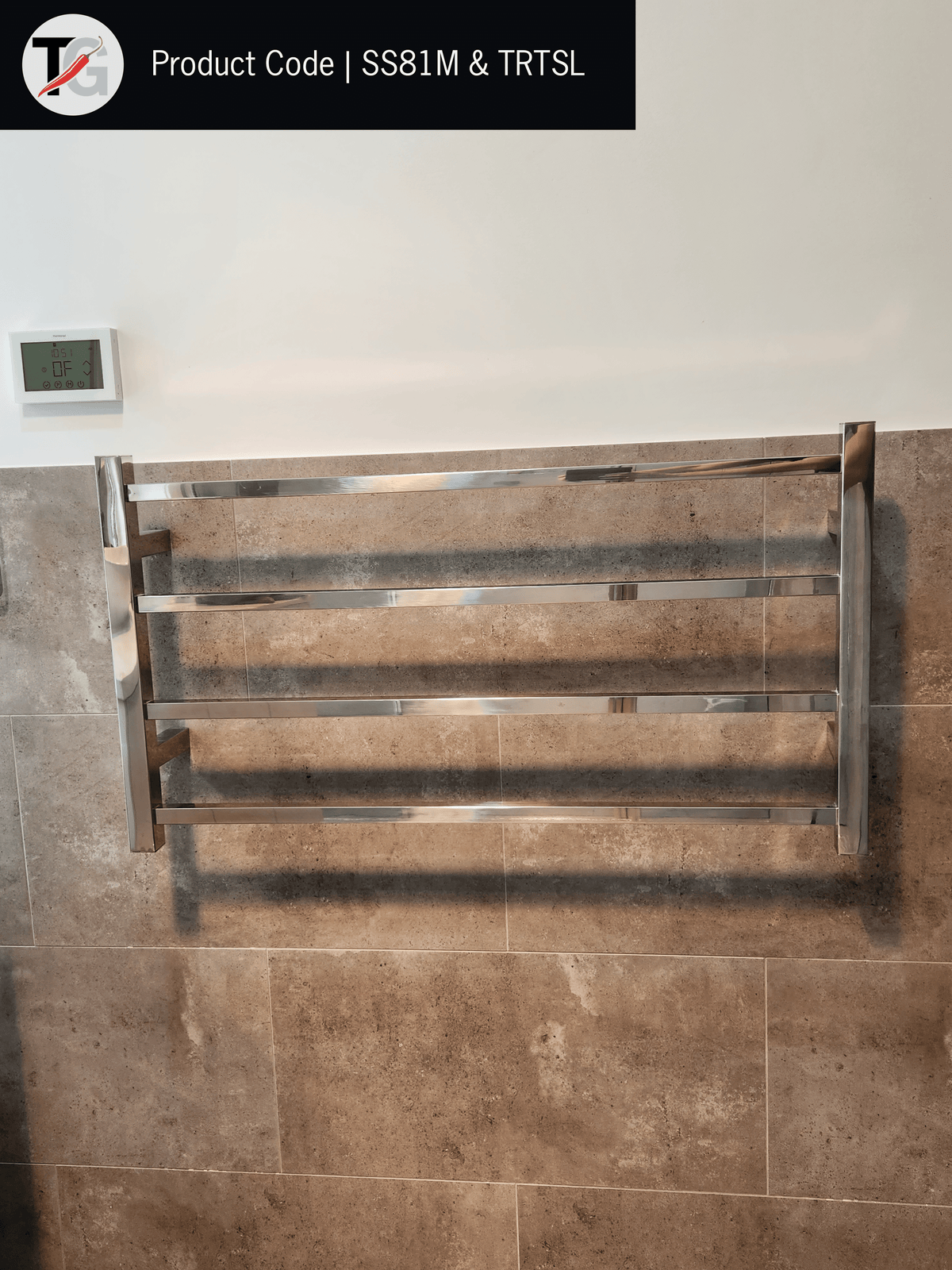 Thermogroup Thermorail 240V Straight Square Ladder Heated Towel Rail Polished Stainless Steel
