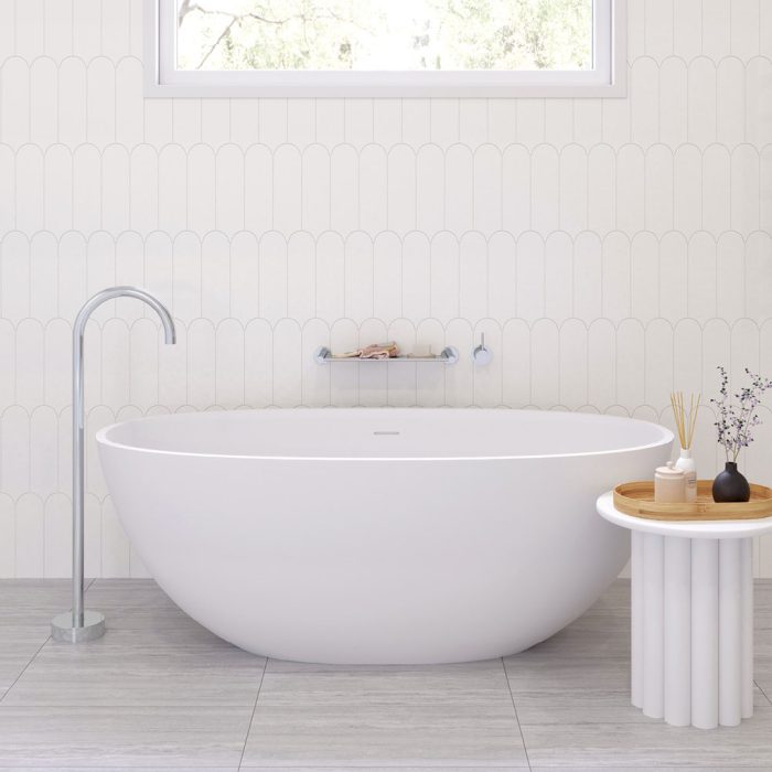 Sasso 1550mm Matte White Stone Bath