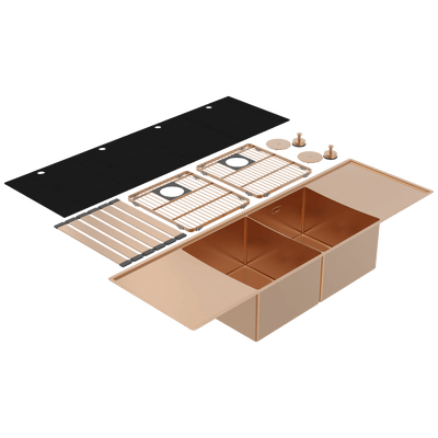 Abey Boutique Lugano Double Bowl & Double Drainer Sink Artisan Copper