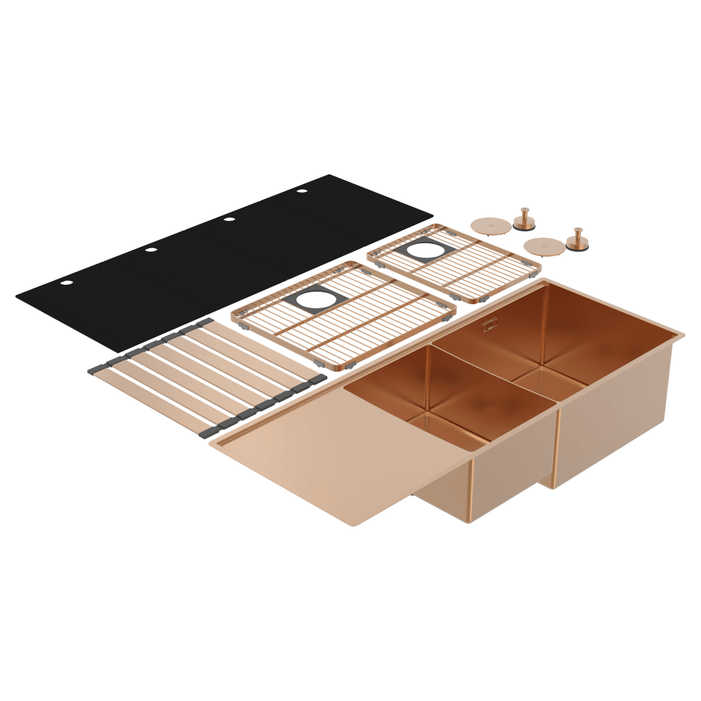 Abey Boutique Lugano One & One Quarter Drainer Right Hand Bowl Artisan Copper