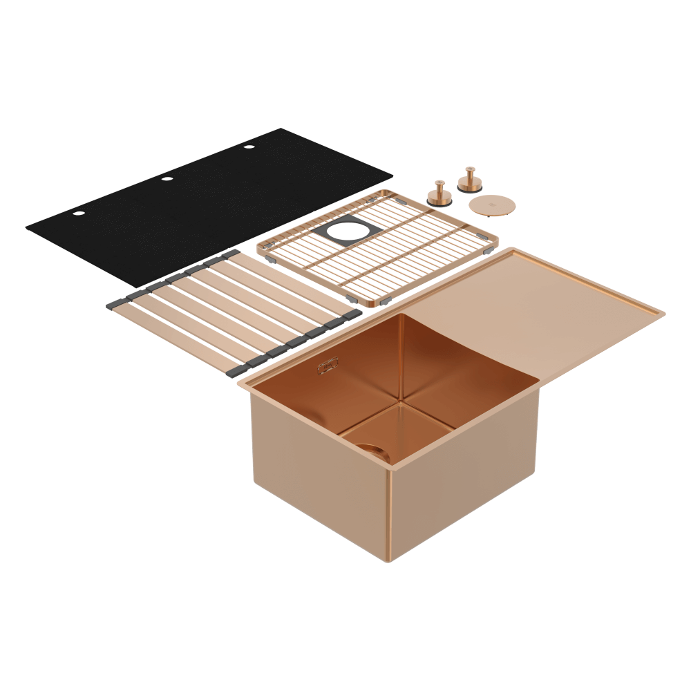 Abey Boutique Lugano Single Bowl & Drainer Left Hand Bowl Artisan Copper
