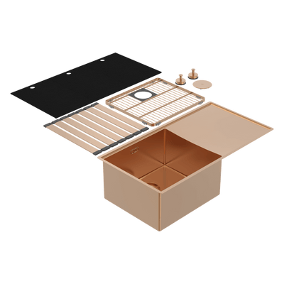 Abey Boutique Lugano Single Bowl & Drainer Left Hand Bowl Artisan Copper