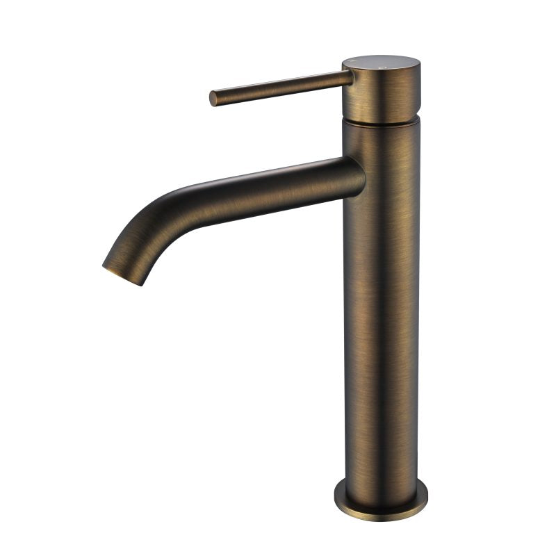 Modern National Star Mini Mid Rise Basin Mixer Curved Spout Antique Brass
