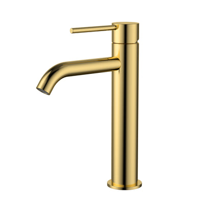 Modern National Star Mini Mid Rise Basin Mixer Curved Spout Polished Brass