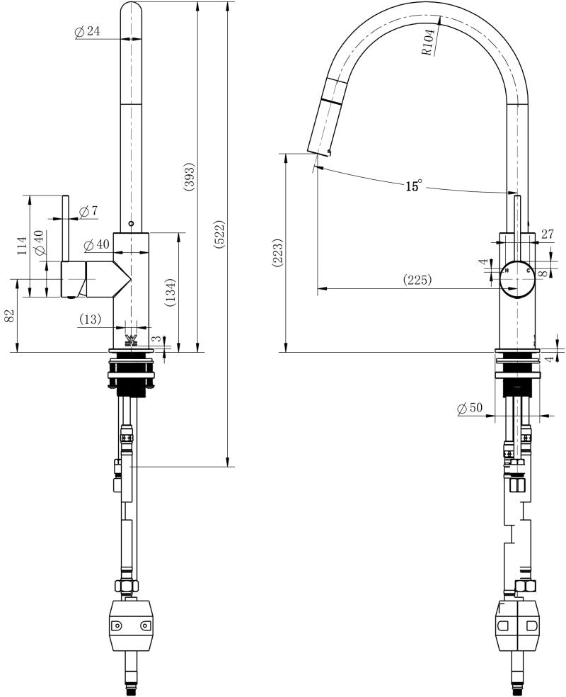 Modern National Star Mini Pull Out Kitchen Mixer Polished Brass