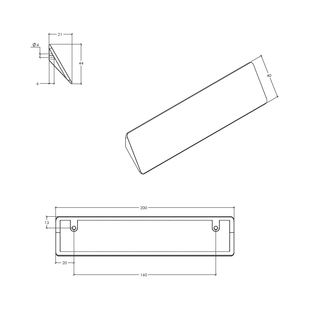 Momo Switch Pull Handle - Line Drawing