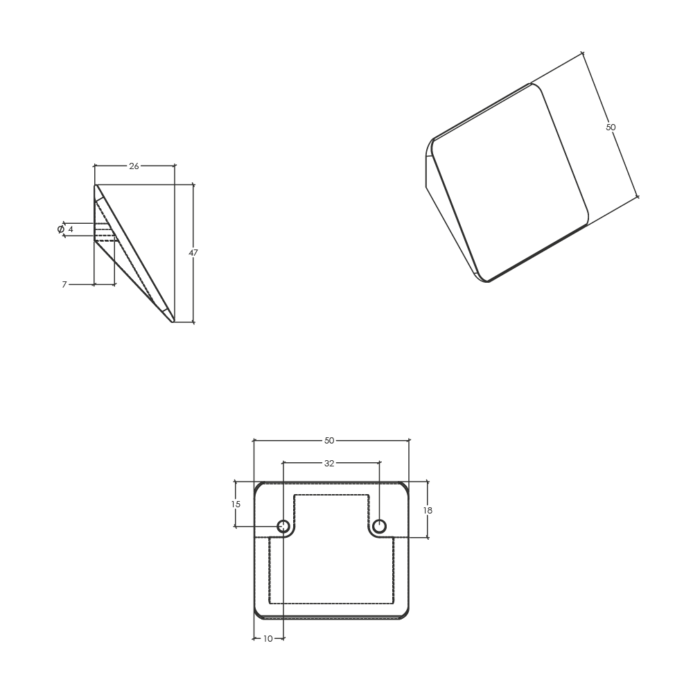 Momo Switch Pull Handle 32mm - Line Drawing