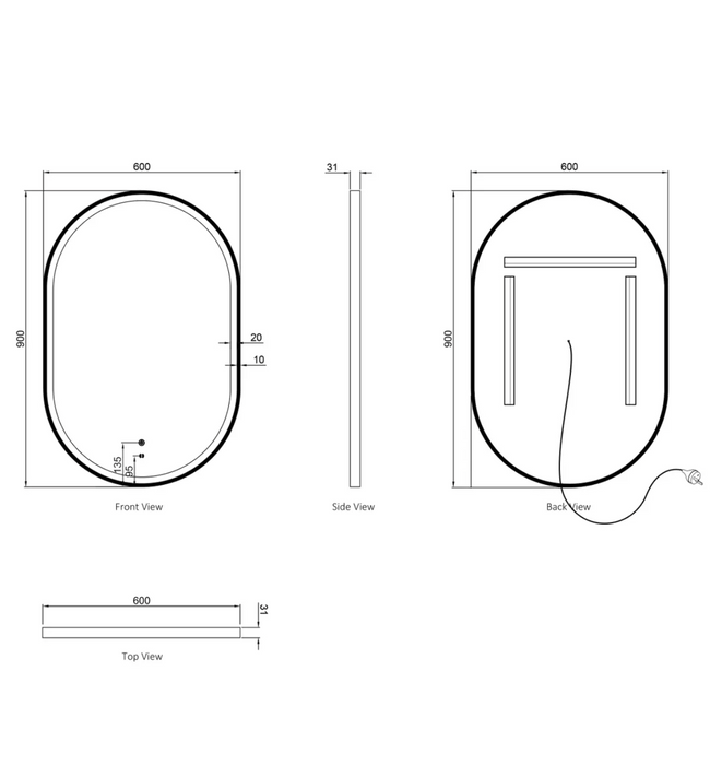 Otti Led Noosa Mirror 900 x 600