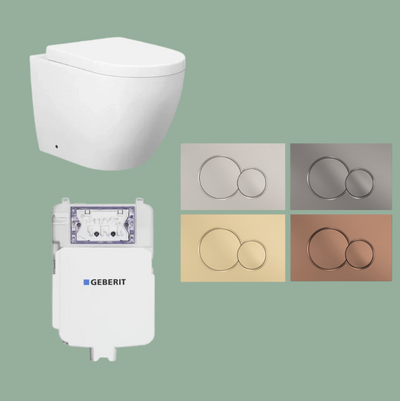 Mimi T4 Rimless Wall Faced Pan, Geberit Cistern & Button Package COLOURED