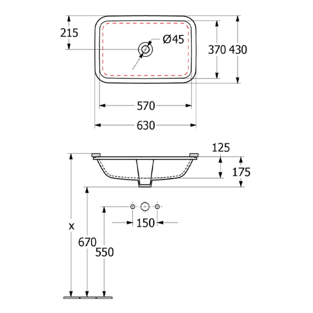 Villeroy & Boch Architectura 2.0 570 Rectangular Under Counter Basin
